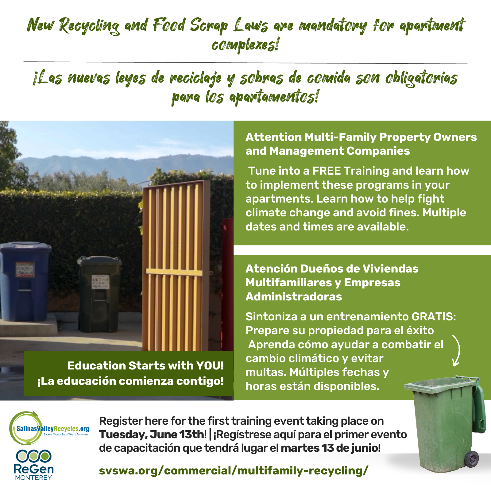 Virtual Training for Property Owners & Managers to Understand Mandatory  Food Scrap Recycling on June 13 and 22